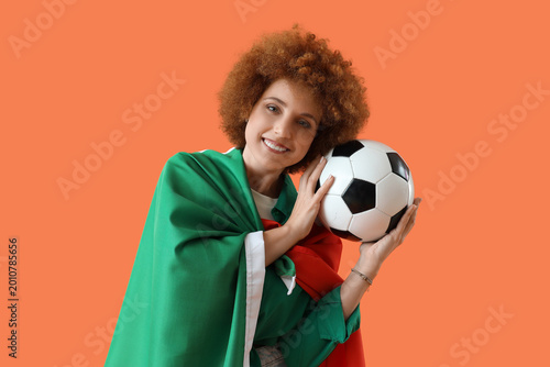 Female soccer fan with Ital...