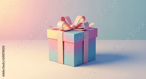 A minimal flat illustration of a gift box wrapped with a soft ribbon in a soft pastel palette featuring clean lines and a simple icon look, background, isolated, paper
