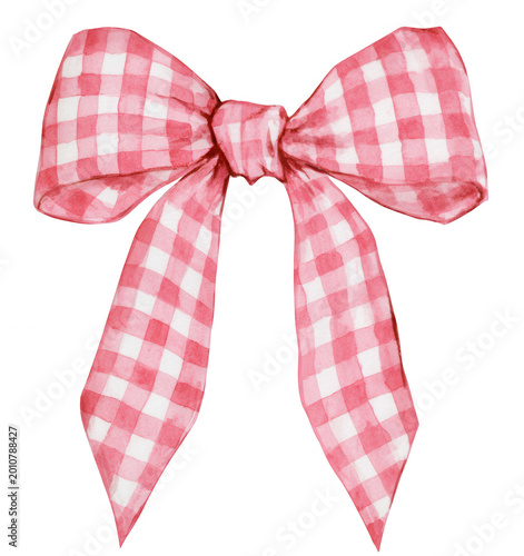 Pink and white gingham bow isolated on transparent background