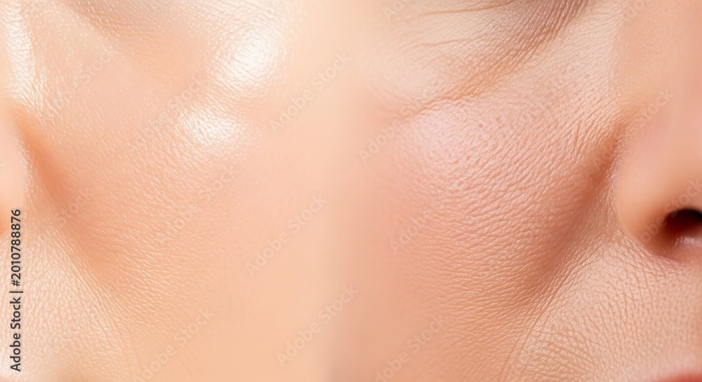 Fototapeta premium Macro close-up of skin surface gently divided by the passage of time blending smooth vitality with early signs of textured maturity and age, wrinkled, concept, duality