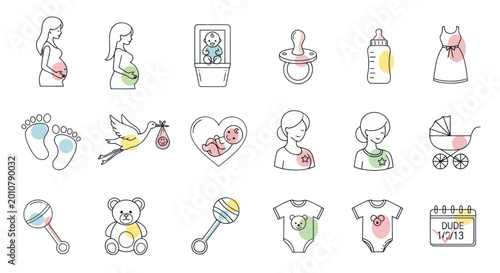 Pregnancy and Baby Icons Set: Maternity, Newborn, and Family Symbols