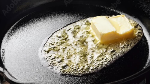 Melting Butter in a Cast Iron Skillet for Cooking.