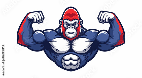 Mascot Gorilla Flexing Muscles, Strong Ape Character, Vector Illustration