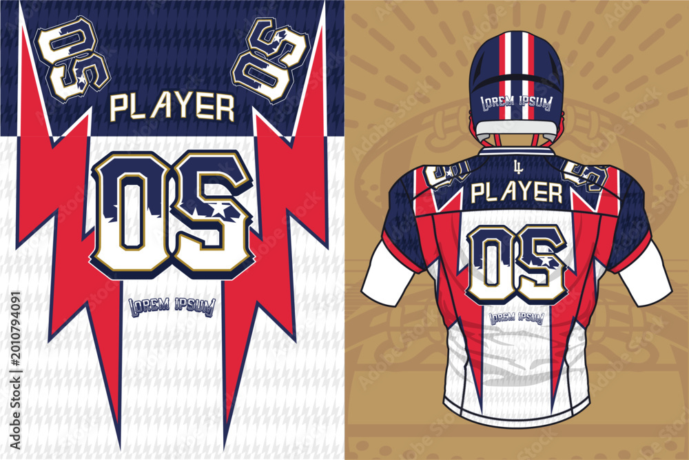 Fototapeta premium Dynamic white and red American football jersey with lightning pattern
