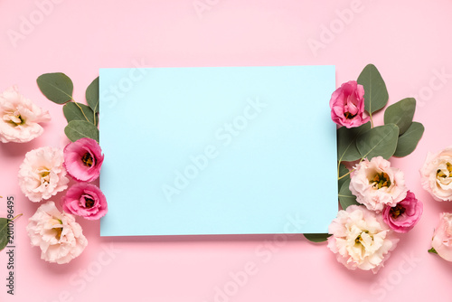 Blue blank card with beauti...