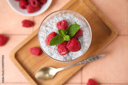 Glass of tasty chia seed pu...