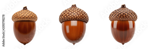 Quadro su tela Single Brown Oak Tree Acorn Isolated on White Background, PNG