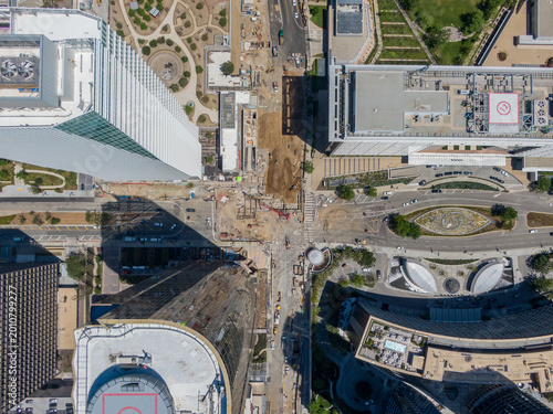 Canvas Print Top Down (Nadir) Aerial View Of Urban Subway Station Construction And Infrastruc
