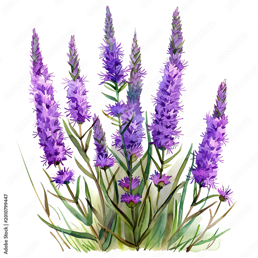 Obraz premium Watercolor Purple Spiked Speedwell Flowers on transparent background