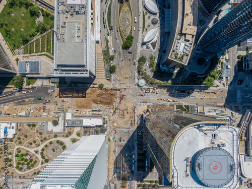 Tableau sur toile Top Down (Nadir) Aerial View Of Urban Subway Station Construction And Infrastruc