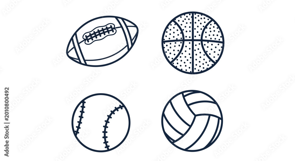 Obraz premium Set of Four Sport Balls Icons: Football, Basketball, Baseball, Volleyball