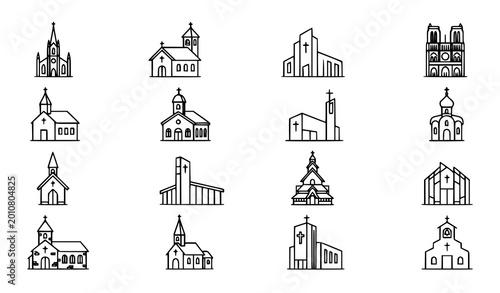 Foto Christian church building and chapel silhouette icon set for religious symbol, w