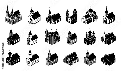 Photos Christian church building and chapel silhouette icon set for religious symbol, w