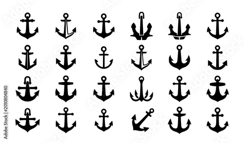 Fotografie Nautical anchor icon set with marine symbol collection for shipping, sailing and