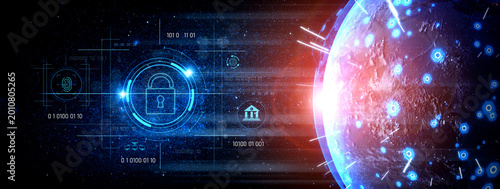 Photos Cybersecurity system interface with biometric lock and data protection