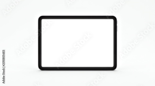 Modern tablet device displaying a blank white screen on a clean, minimalist background, perfect for showcasing digital content