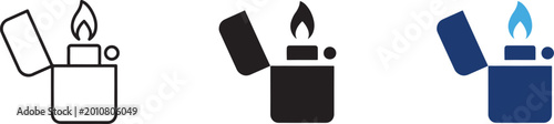 Tableau sur toile Minimalist vector graphic set showing open pocket lighters with flaming fire ele