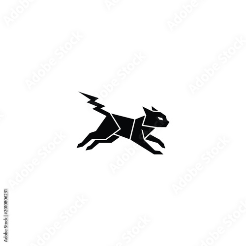 Slika na platnu A black dog runs quickly with a lightning tail outdoors.