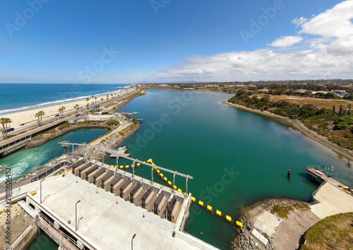 Obraz na plátně Aerial View Of Water Intake Structures At Desalination Plant