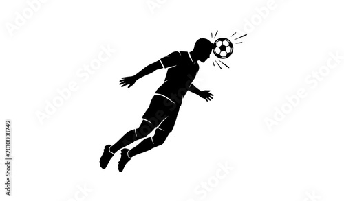 Fotografía Football athlete silhouette performing airborne header action isolated sports ve