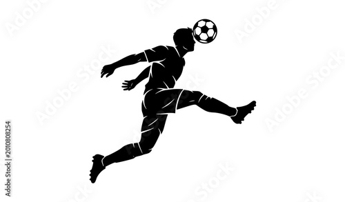 Cuadro en lienzo Stylized soccer player silhouette with airborne header motion isolated football