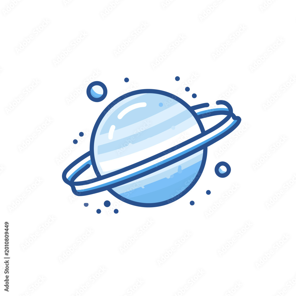 Fototapeta premium Blue planet with rings illustration in outer space