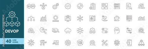 Cuadro en lienzo Modern DevOps Line Icon Set Cloud Computing Automation CI CD Technology Symbols
