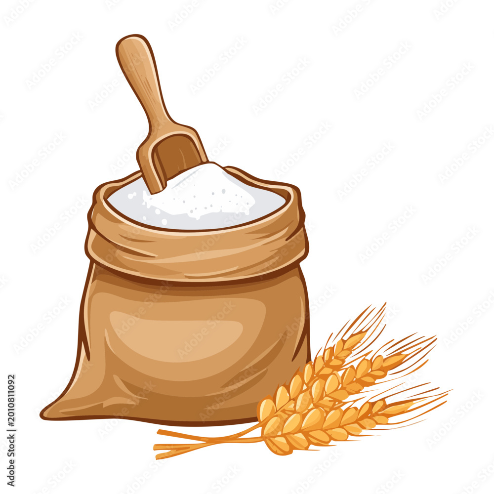 Φωτογραφία Pure and Natural flour sack with wheat stalks for cooking healthy meal ingredien