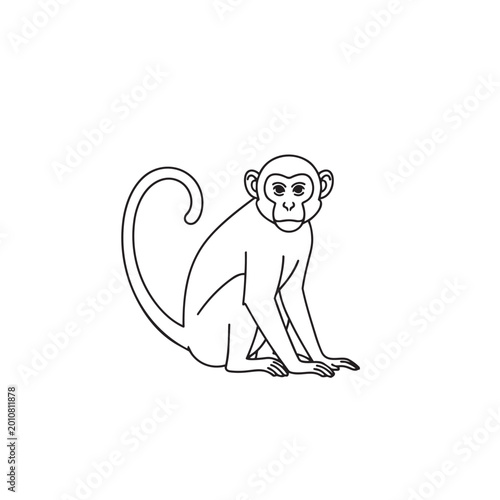 Photography Simple line art drawing of a sitting monkey with wildlife, illustration