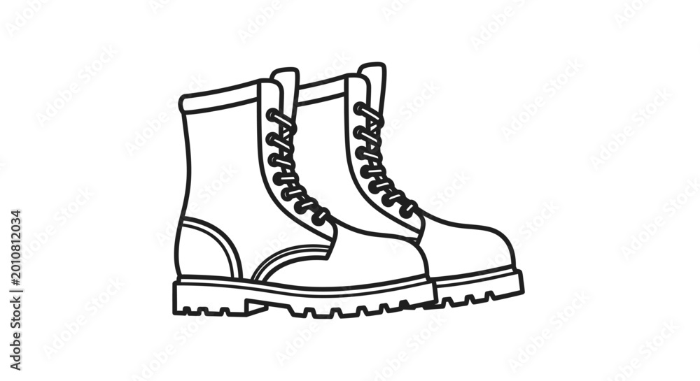 Εκτύπωση καμβά Outline drawing of a pair of sturdy combat boots with laces and thick soles