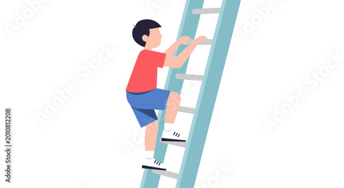 Fotografija Boy climbing up a ladder fast.