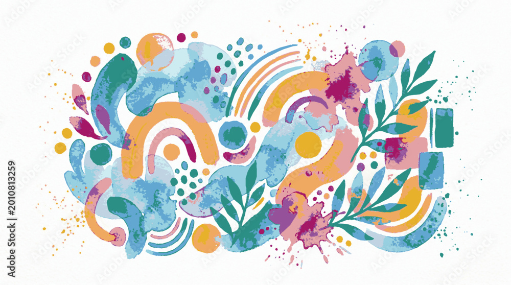 Fototapeta premium Abstract colorful hand-painted design with watercolor elements and organic shapes