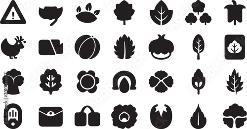 Nature plant leaf and ecological environment icon set