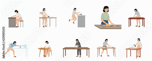 Valokuva Flat Design Character Set Illustrating Different Cleaning and Polishing Activiti