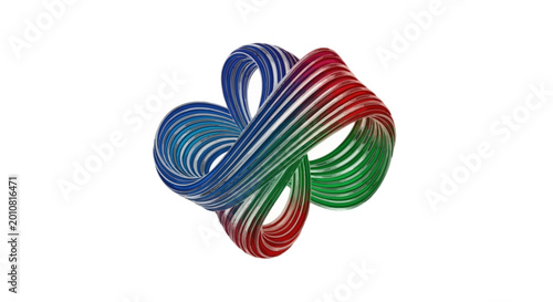 Abstract 3D colorful glass knot symbol on white background