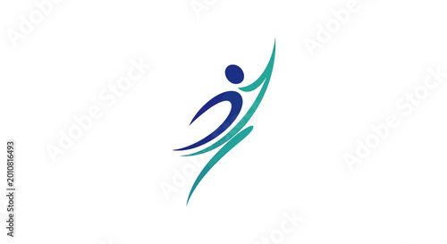 Abstract blue and green jumping human figure logo design
