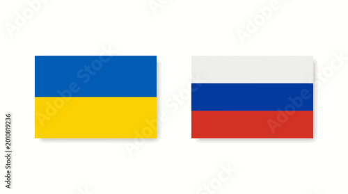 Free Download Vector illustration of the Ukrainian and Russian flags side by side, symbolizing a geopolitical concept with a dual flags design on a white background, representing international relations - GFXLoad