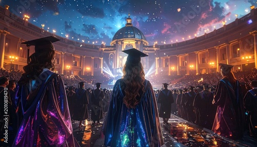 Graduation Ceremony Under a Cosmic Sky.