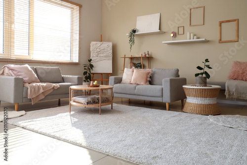 Light living room with grey...