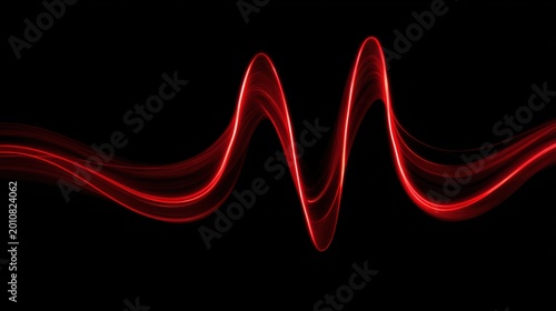 cardiology. Abstract visualization of a heart rhythm with flowing red lines on a dark background, creating a dynamic organic pattern. STEM education sheets.