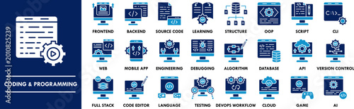 Obraz na plátně Coding and Programming duotone icon collection set