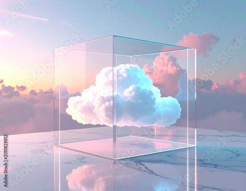 Cloud in glass cube structure.