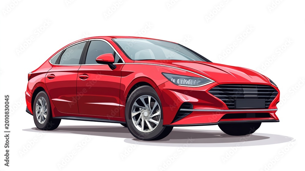 Obraz premium Red luxury sedan car on white background