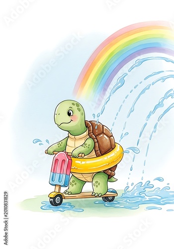 Turtles Joyful Ride - A Whimsical Adventure Under the Rainbow.