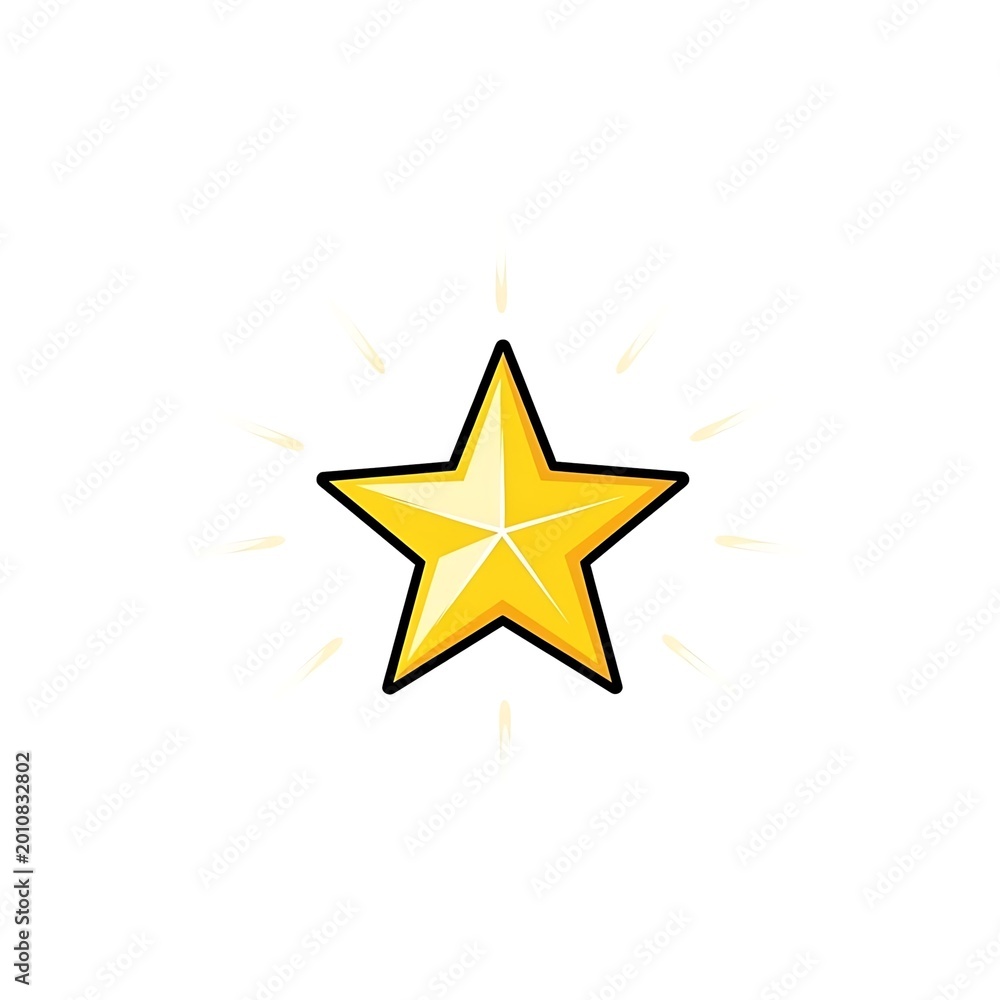 Obraz premium Shining Golden Star with Black Outline and Light Rays