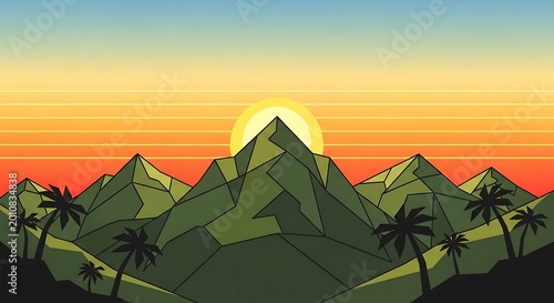 Tropical Mountain Landscape at Sunset Time.