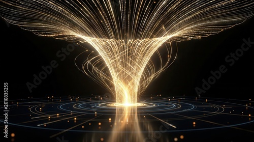 Streams of glowing data points converging into a central hub for unified analytics.