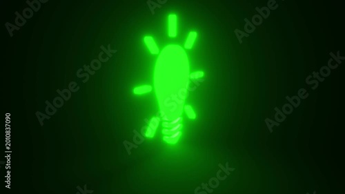 Bulb Green Color Icon Glowing and Rotating on Black Background