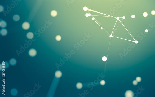Abstract background. Molecules technology with polygonal shapes, connecting dots and lines. Connection structure. Big data visualization.