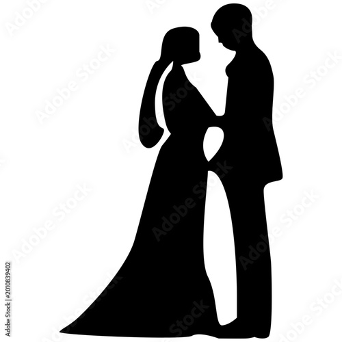 Canvastavla Wedding Couple Silhouette Bride Groom Romance Black Vector Icon Invitation Card